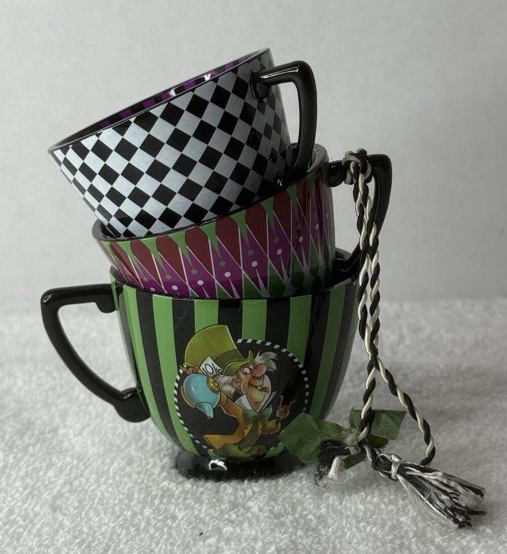 Disney Parks Alice Wonderland Mad Hatter + Dormouse Stacked Teacup Rare Ornament